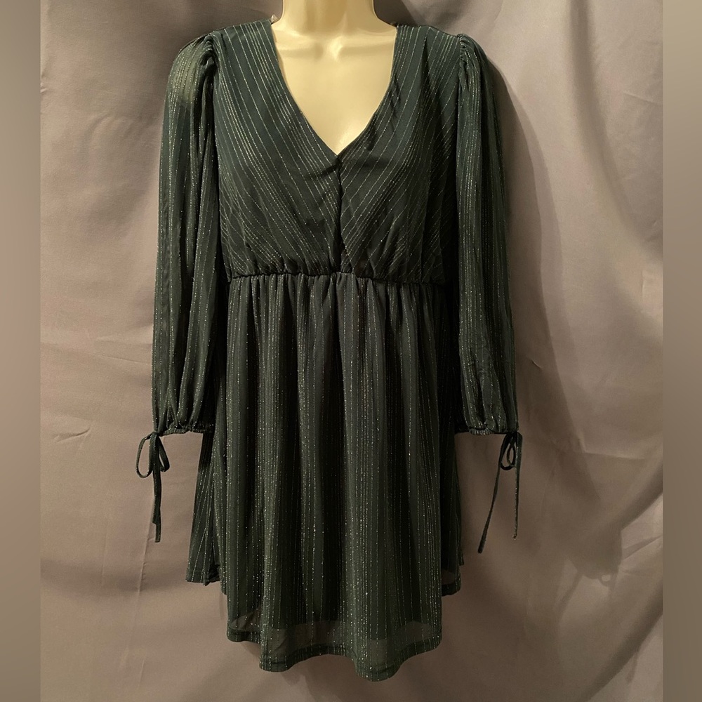 Maternity Dress Large Siren Lily Forrest green Silver striping Christmas Fall